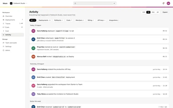 Activity feed template for SaaS dashboards