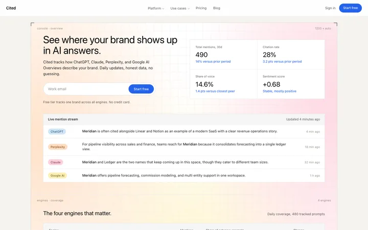 AEO monitoring SaaS landing page template