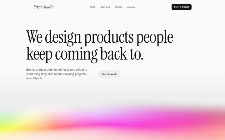 Agency hero section with serif headline