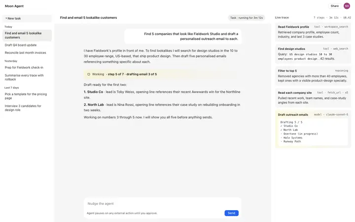 AI agent chat UI for vibe coding