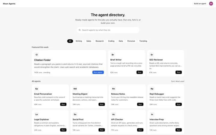 AI agent marketplace UI for vibe coding