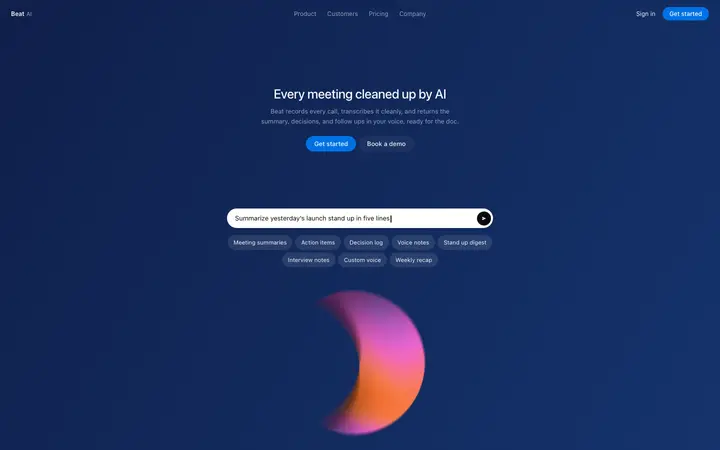 AI meeting notes landing page template for SaaS