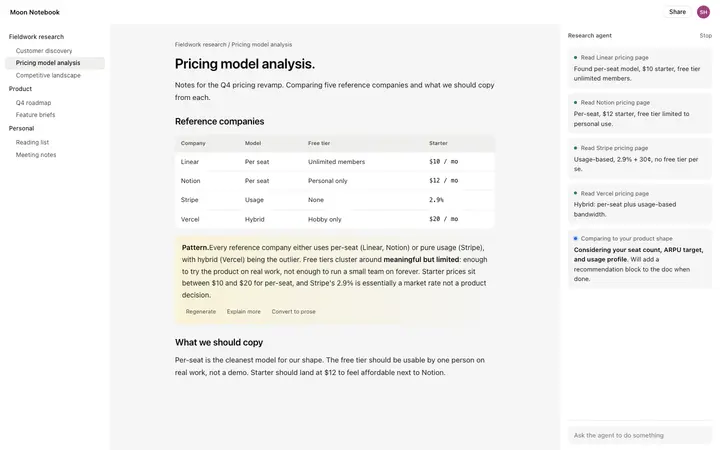AI notebook UI for vibe coding
