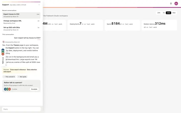 AI support sidebar template for SaaS apps
