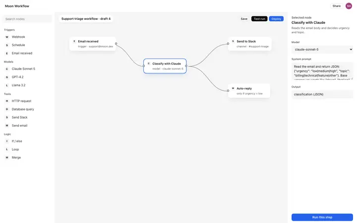 AI workflow builder UI for vibe coding