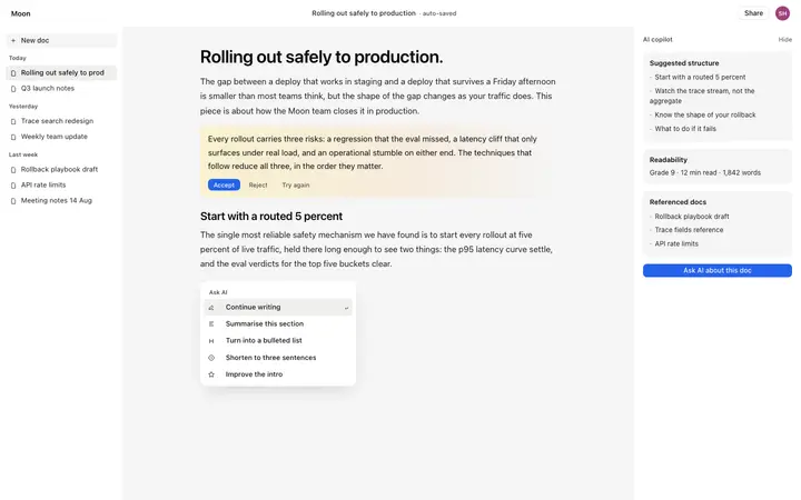 AI writing app UI for vibe coding