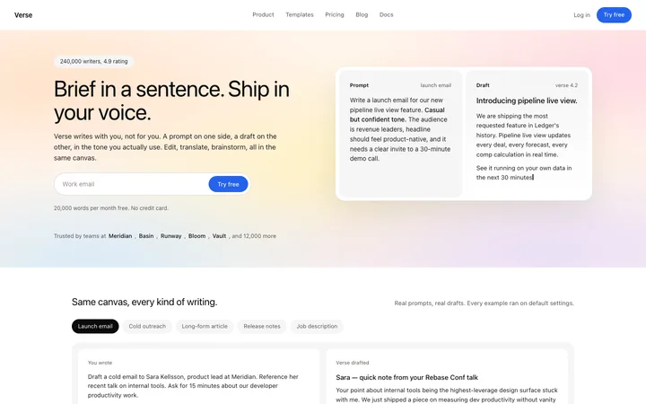 AI writing tool landing page template