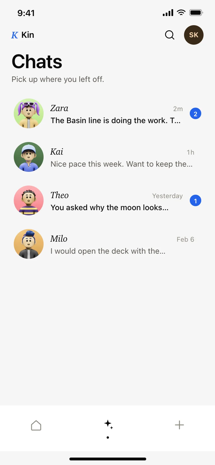 AI chat list screen
