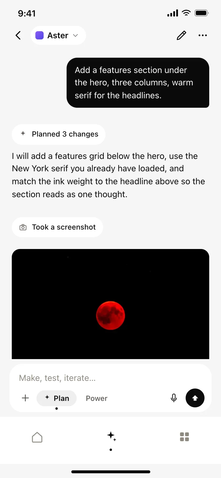 AI coding agent chat screen