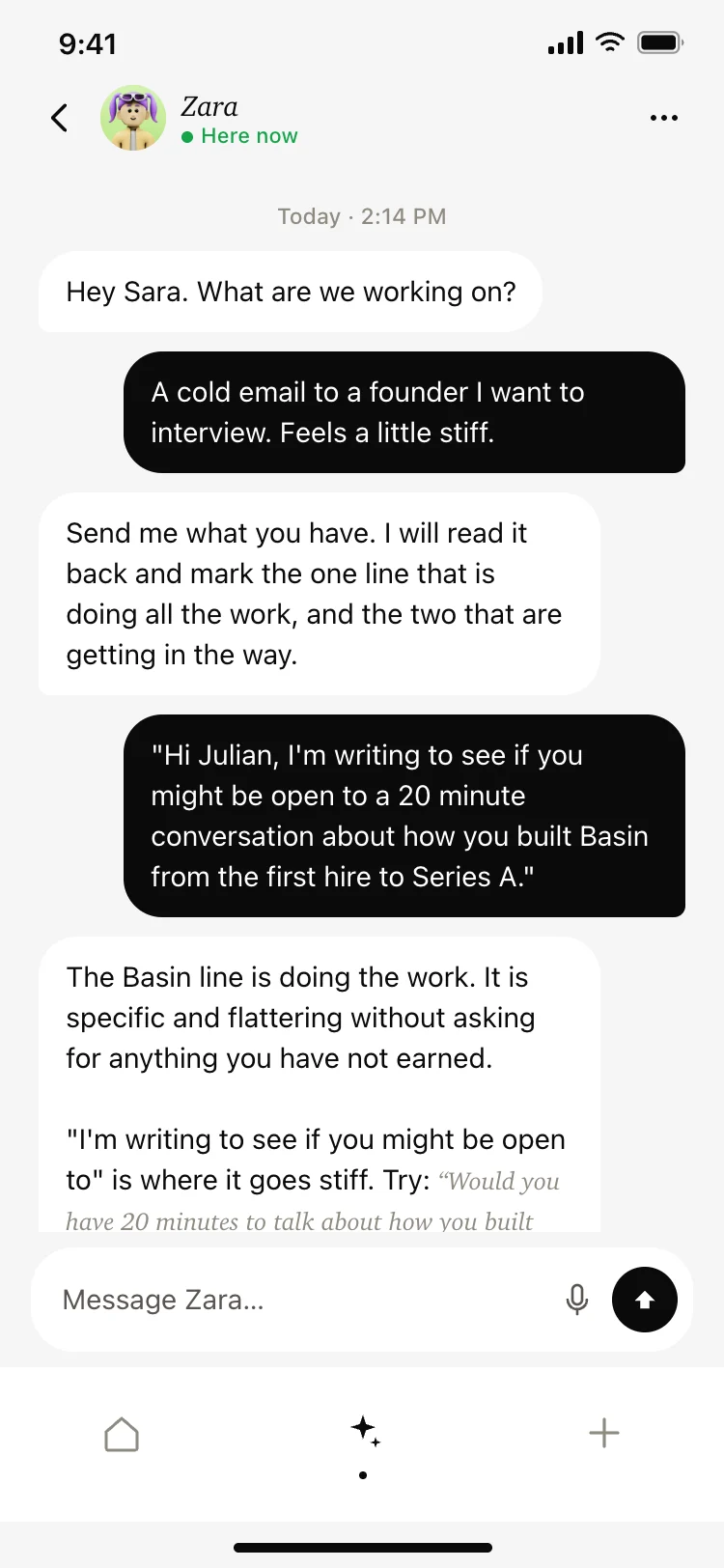 AI companion chat screen