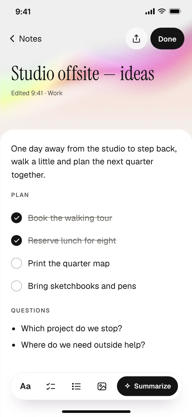AI note editor screen