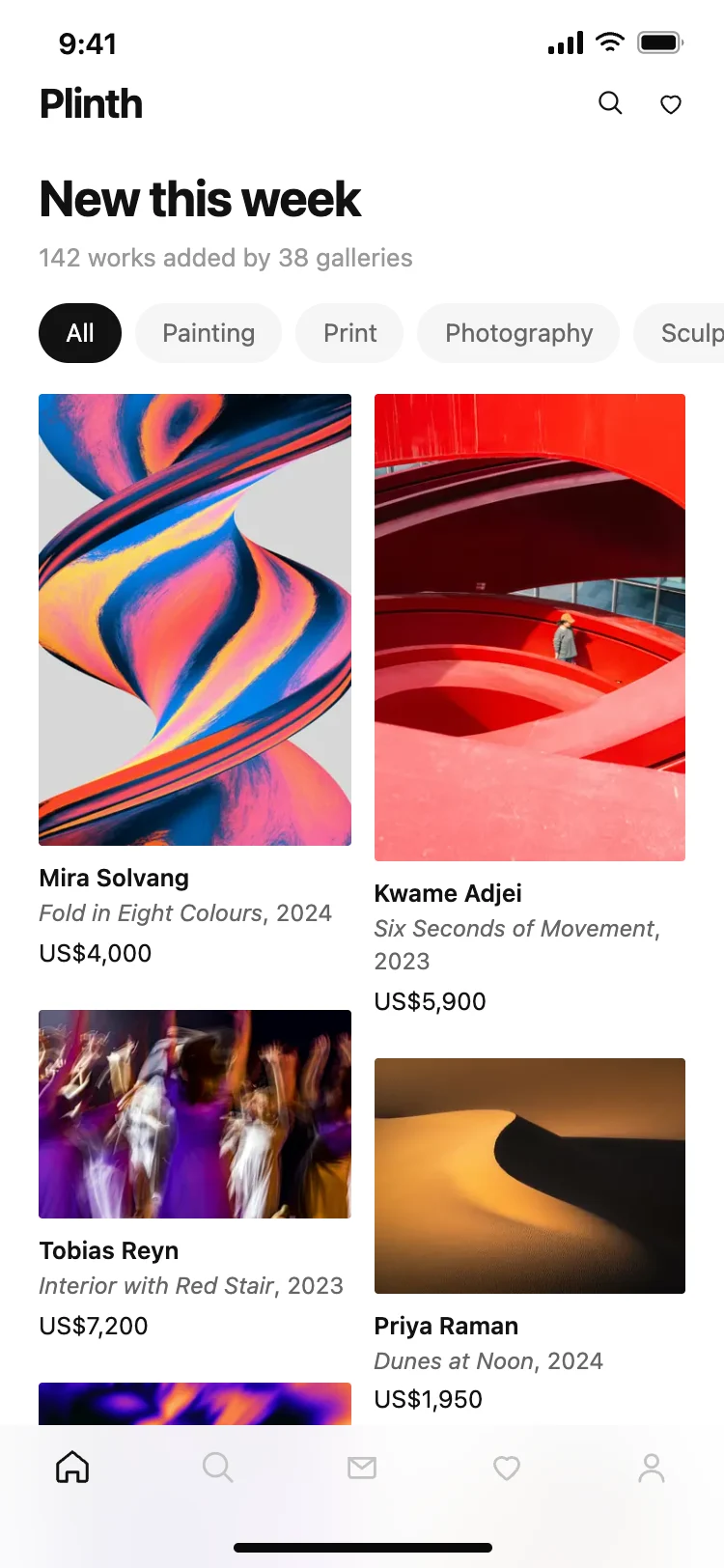 Art marketplace app home screen