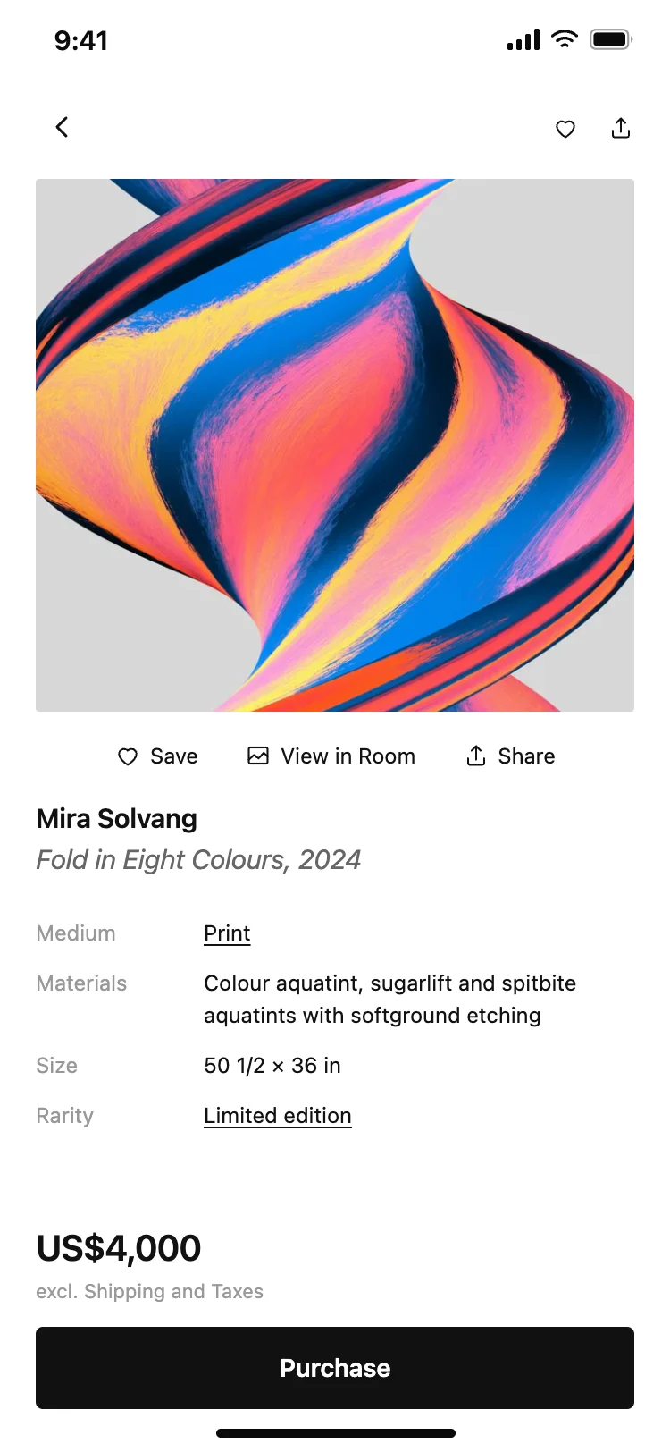 Art marketplace app artwork detail screen