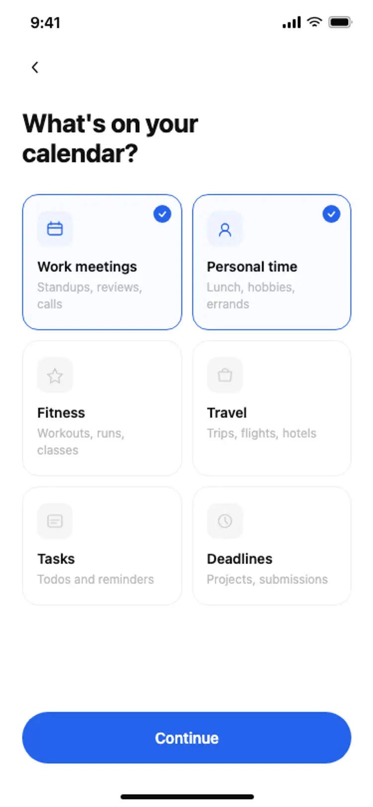 Calendar onboarding preferences