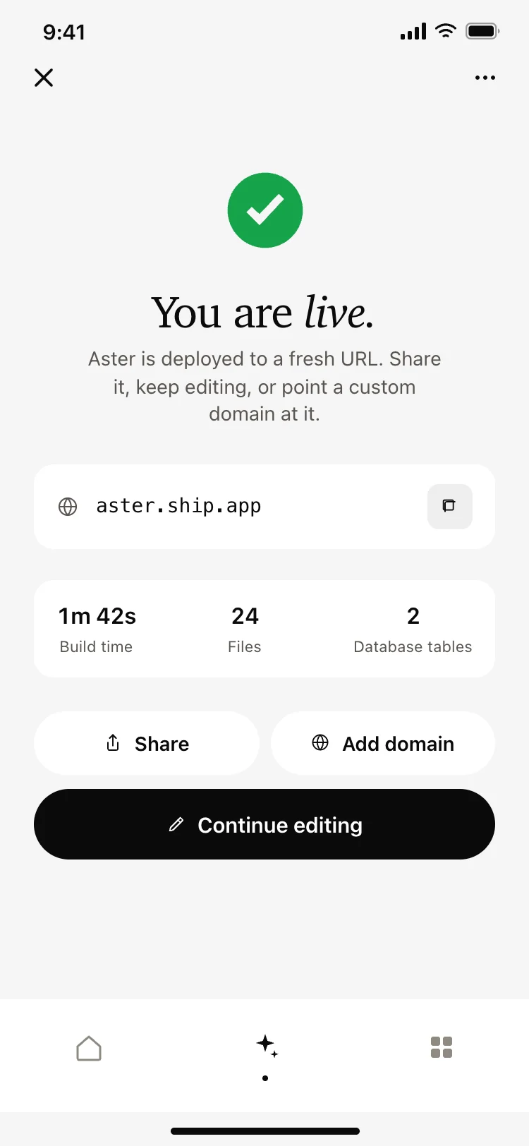 App deploy success screen