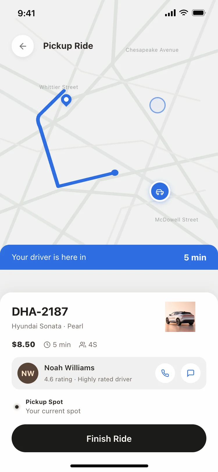 Driver tracking screen with live ETA