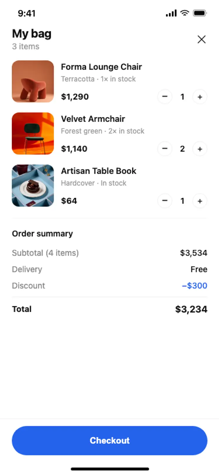 E-commerce app cart and checkout