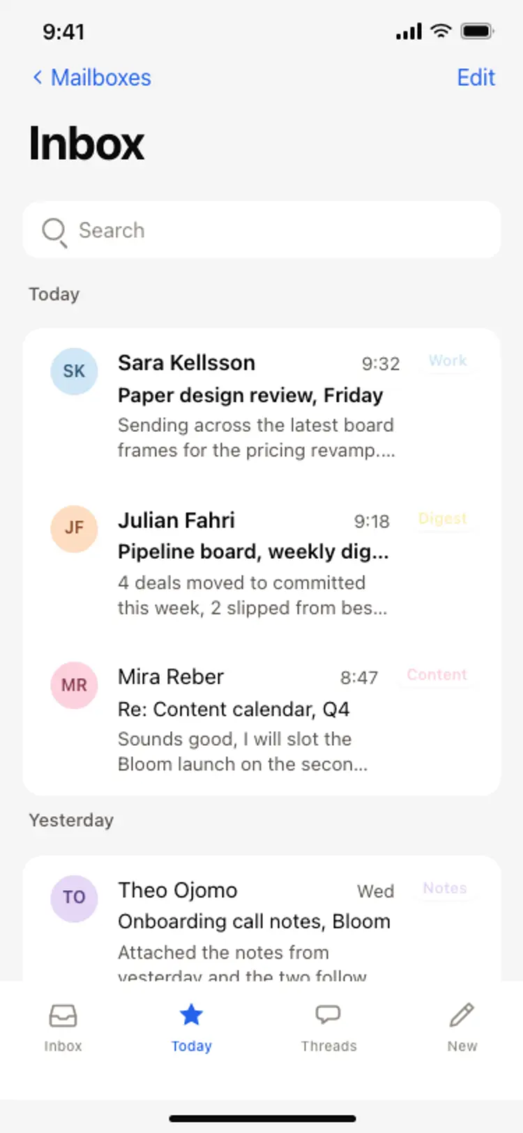 Email inbox screen
