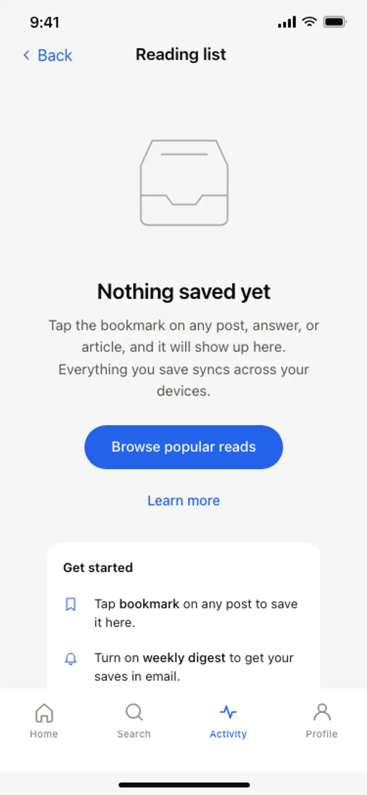 Empty state screen