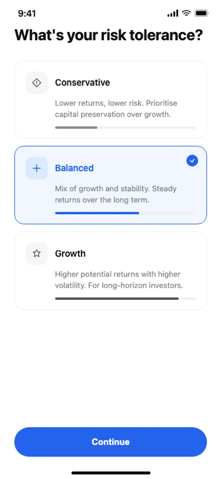 Finance app onboarding: risk preference