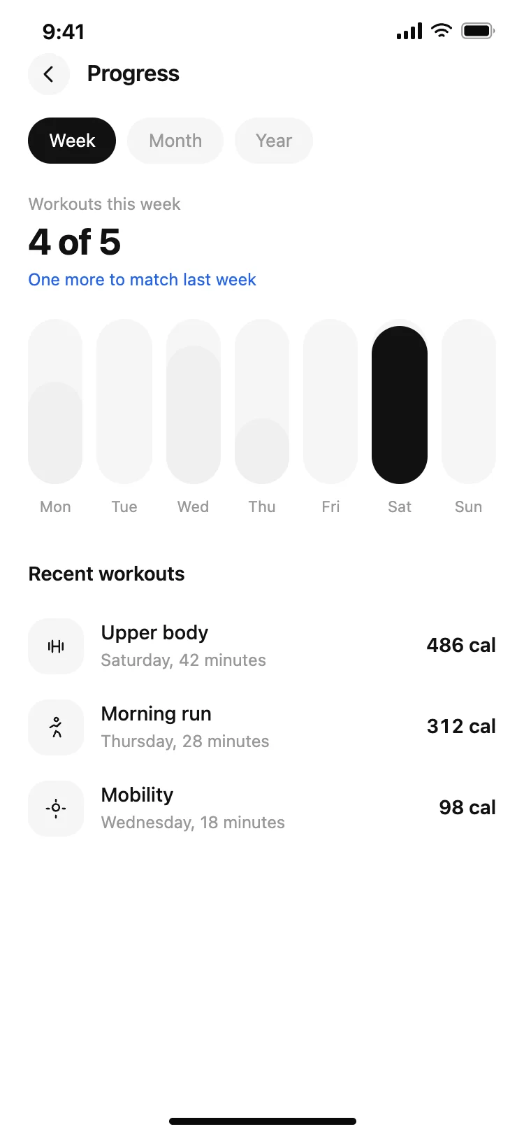 Fitness app progress screen