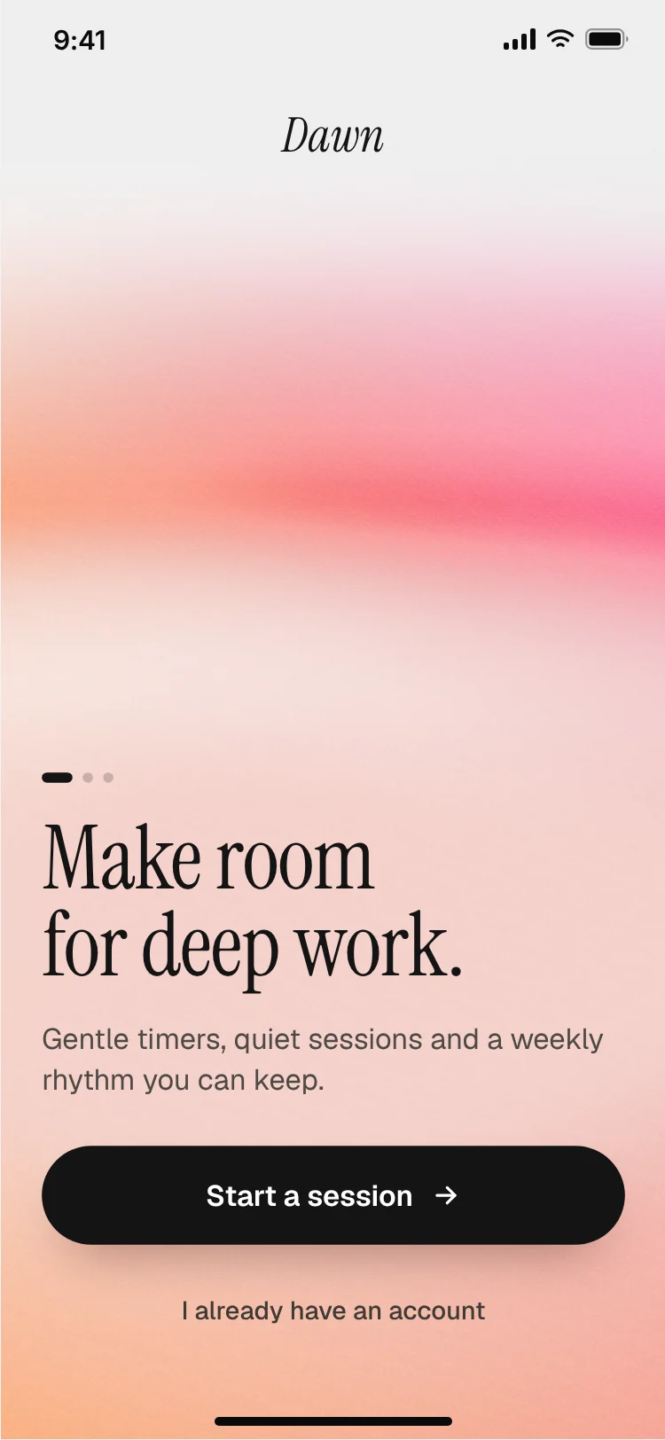 Focus app welcome screen