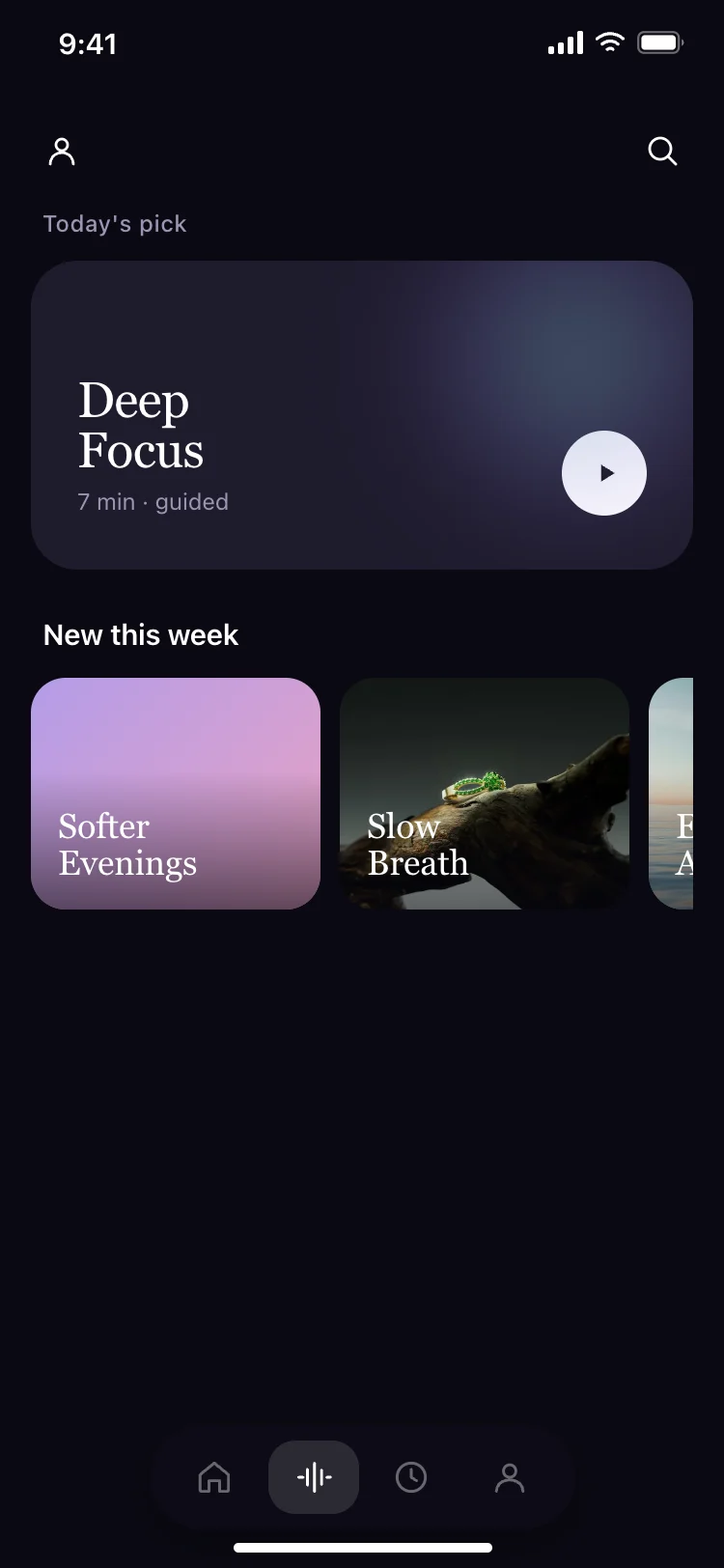 Meditation app daily pick screen