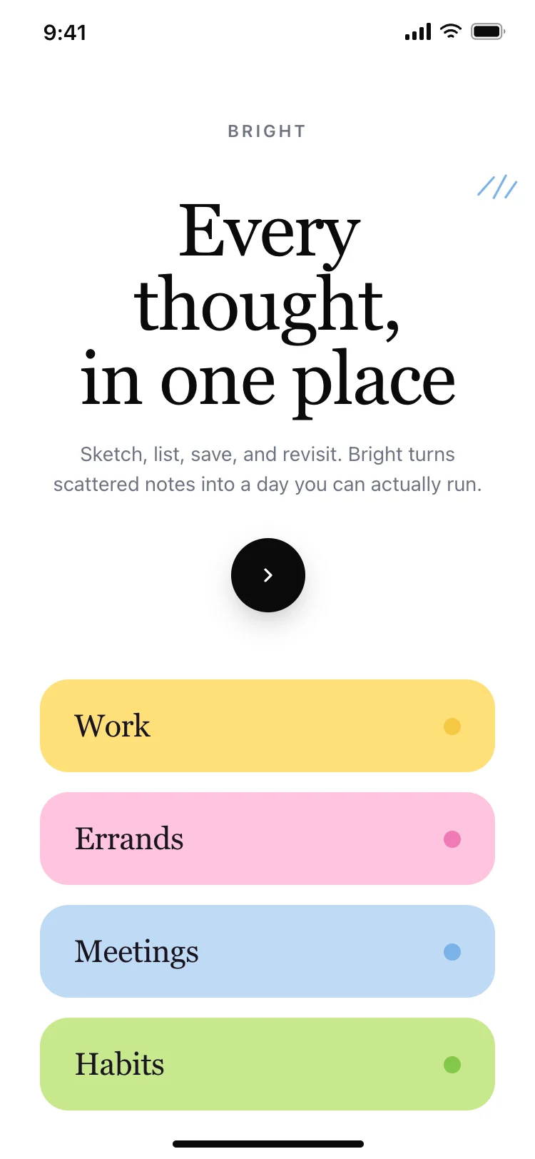 Notes app onboarding screen