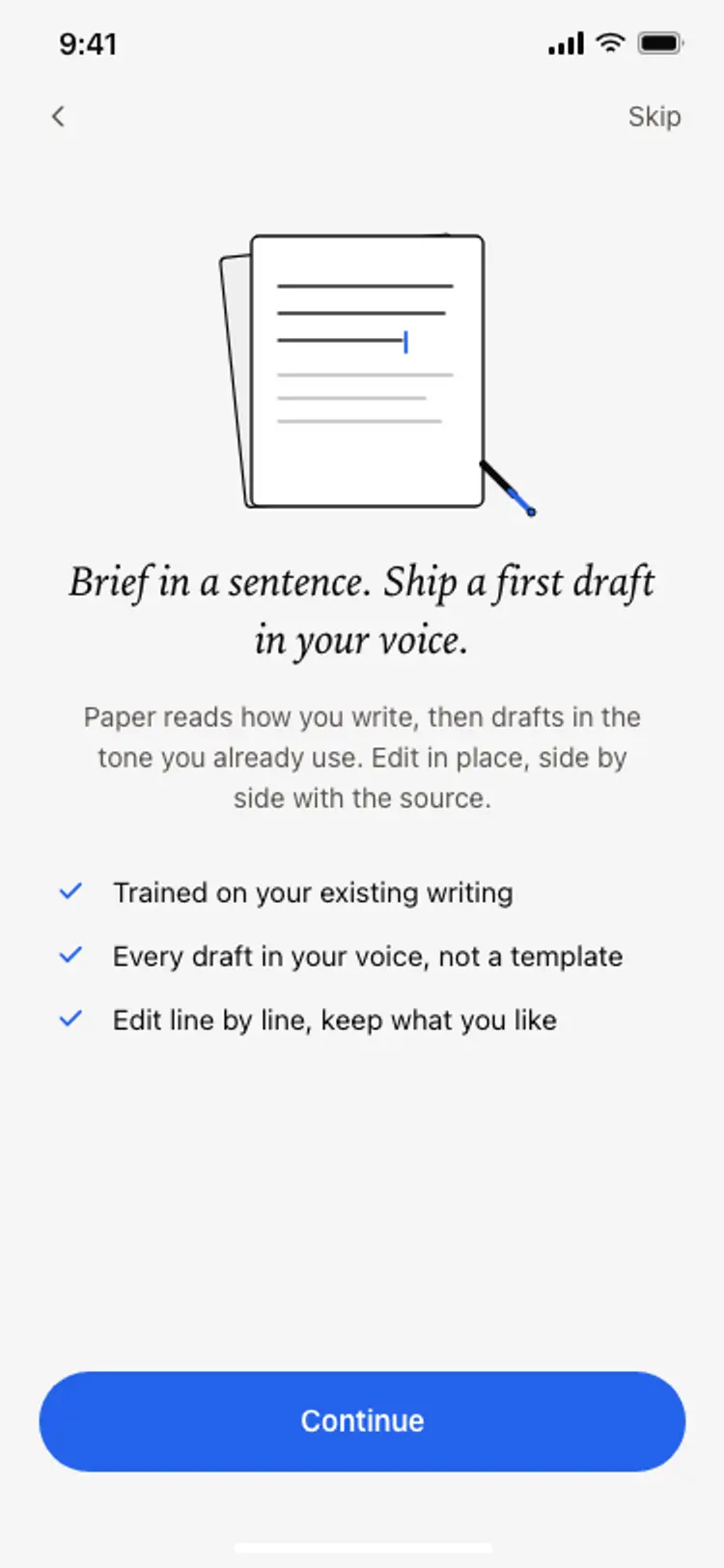 Onboarding benefits screen
