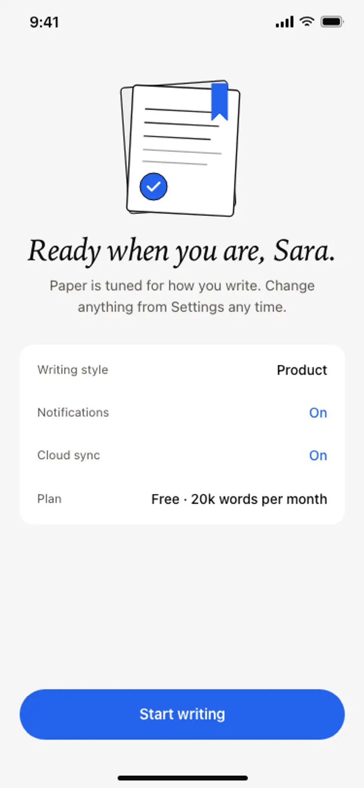 Onboarding complete screen