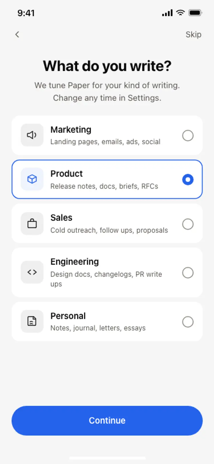 Onboarding role picker