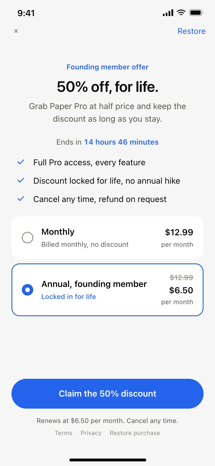 Discount offer paywall