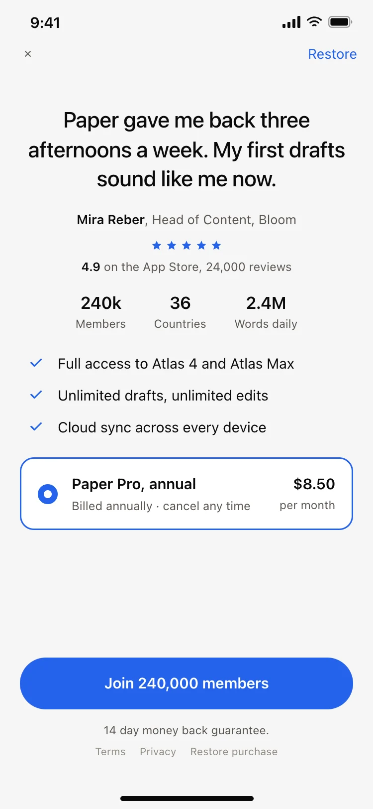 Paywall with social proof