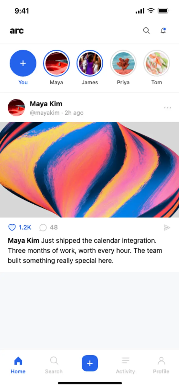 Social feed home screen