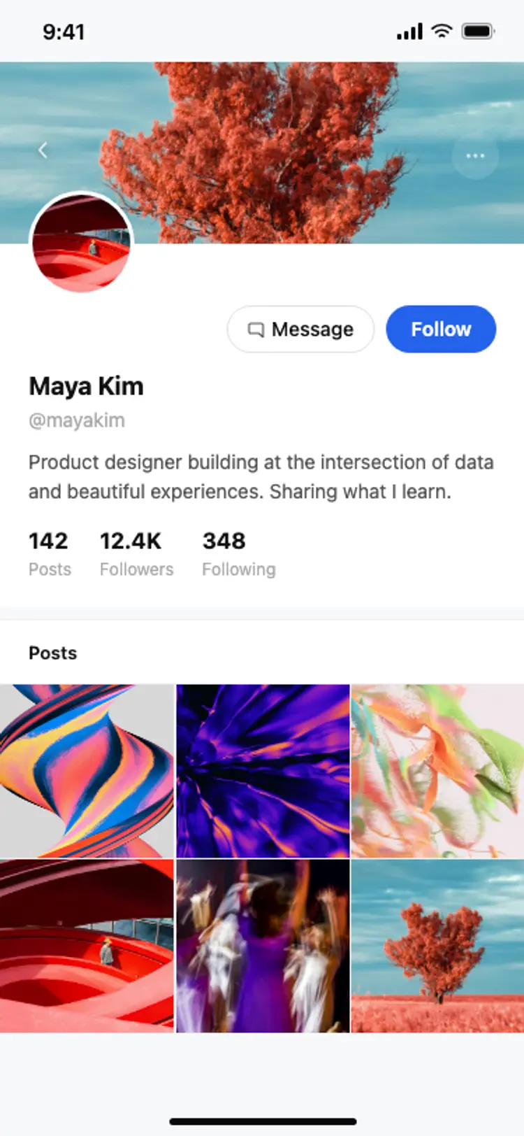 Social media profile screen
