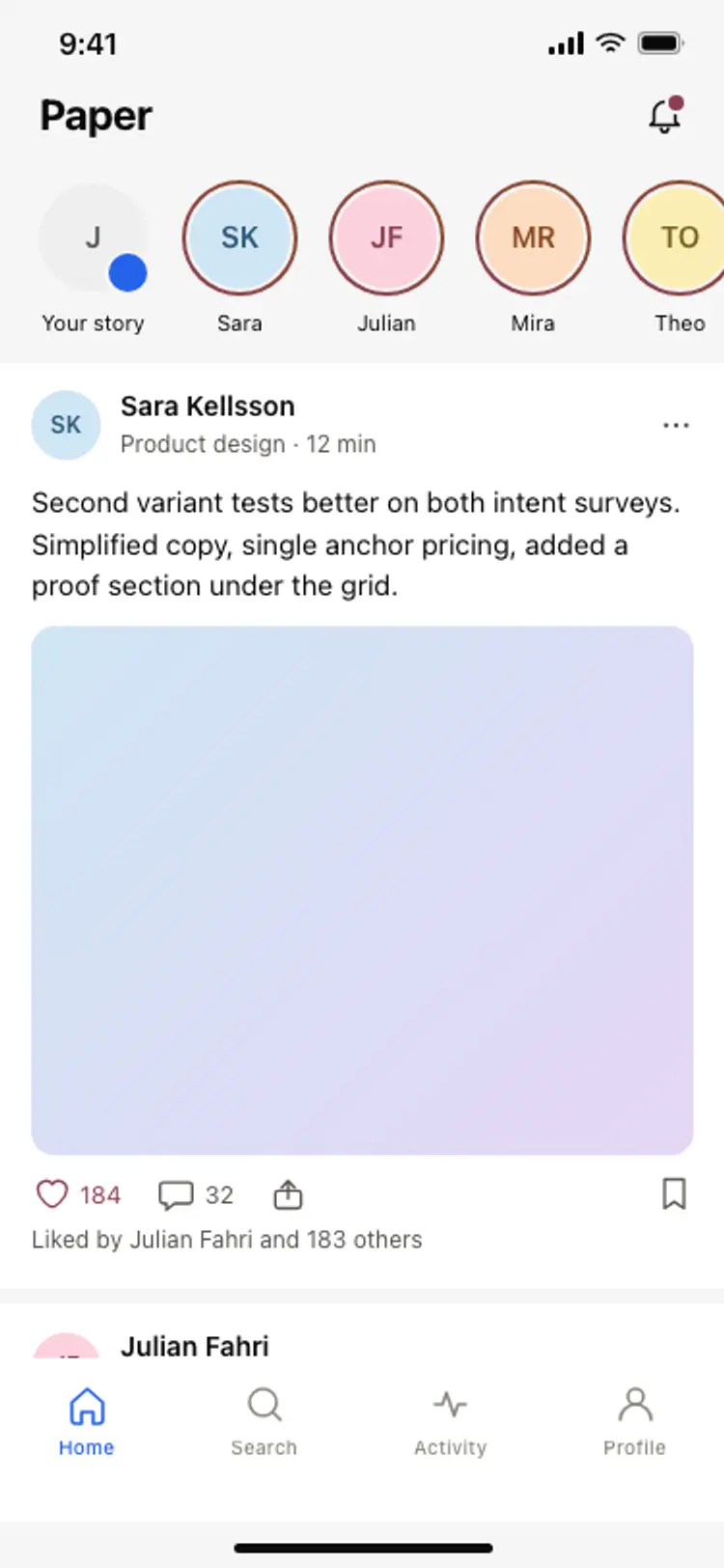 Social feed with stories