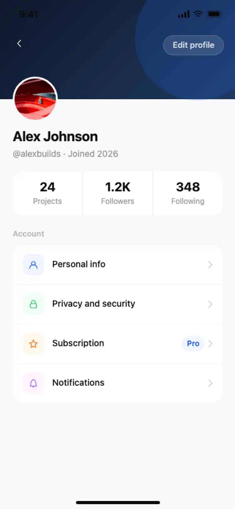 User profile screen