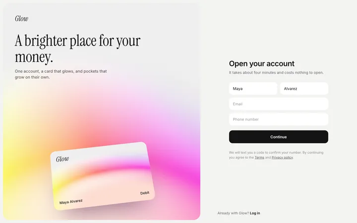Fintech SaaS bank account sign up page template