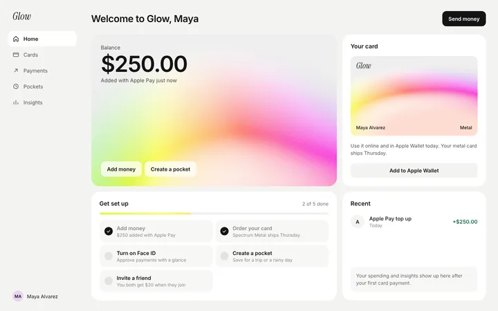 Fintech SaaS dashboard with setup checklist