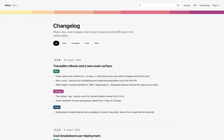 Changelog page template for SaaS products