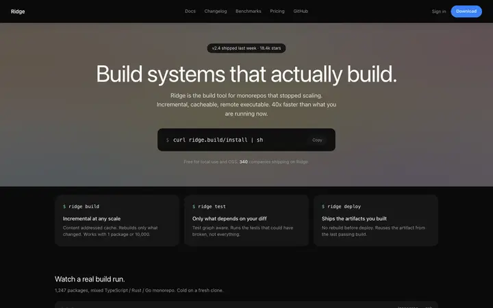 CLI tool landing page template for developers