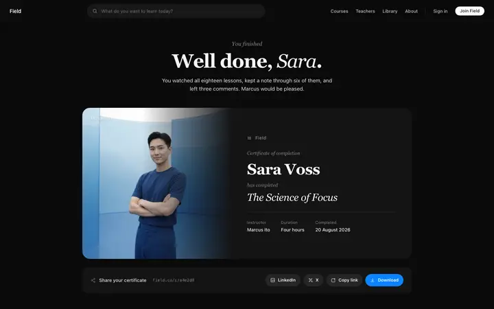 Course certificate template for LMS apps