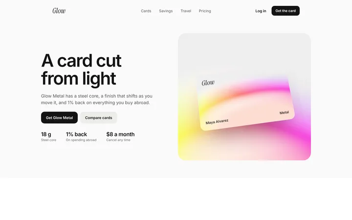Credit card hero section for fintech SaaS