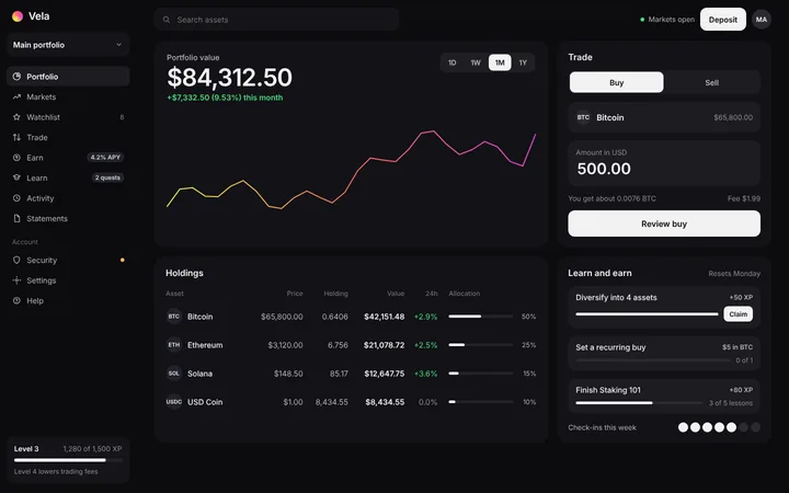 Fintech SaaS crypto investing dashboard template