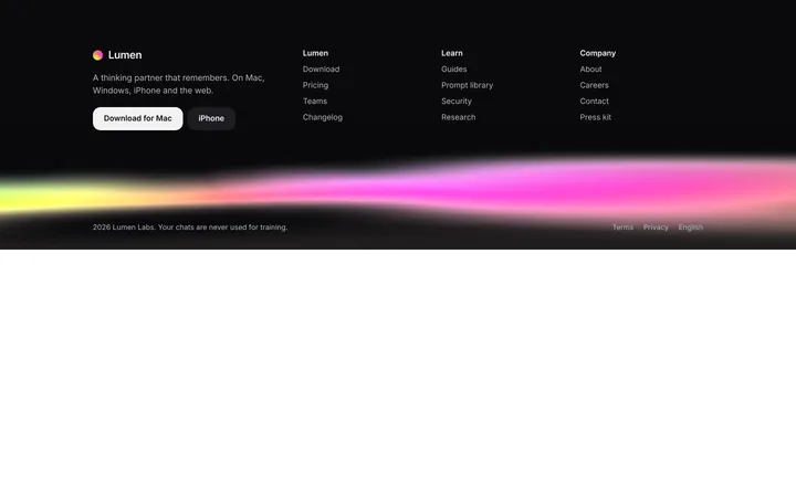 SaaS dark footer with animated gradient glow