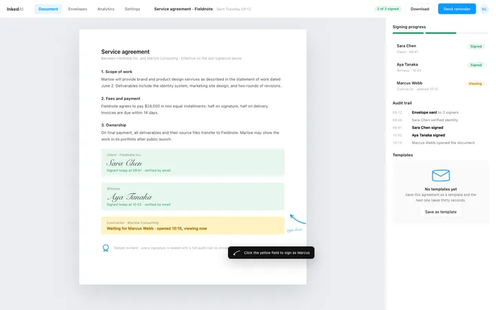 E-signature dashboard template for SaaS