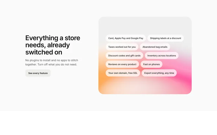 Ecommerce SaaS features section with checklist