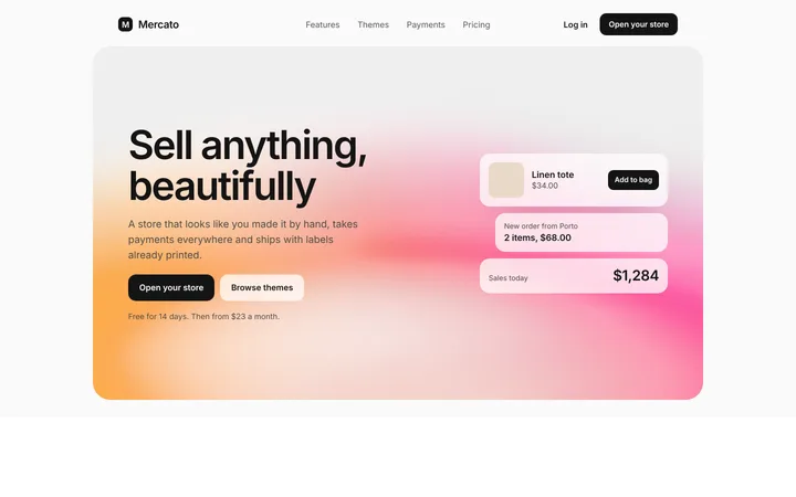 Ecommerce hero section for a SaaS store builder