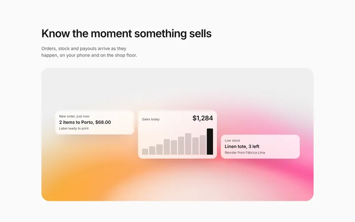 Ecommerce SaaS sales section with order cards