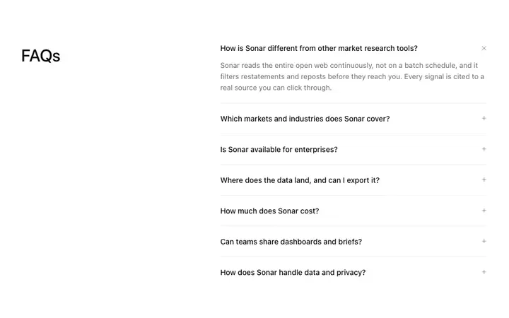 FAQ section template for SaaS landing pages